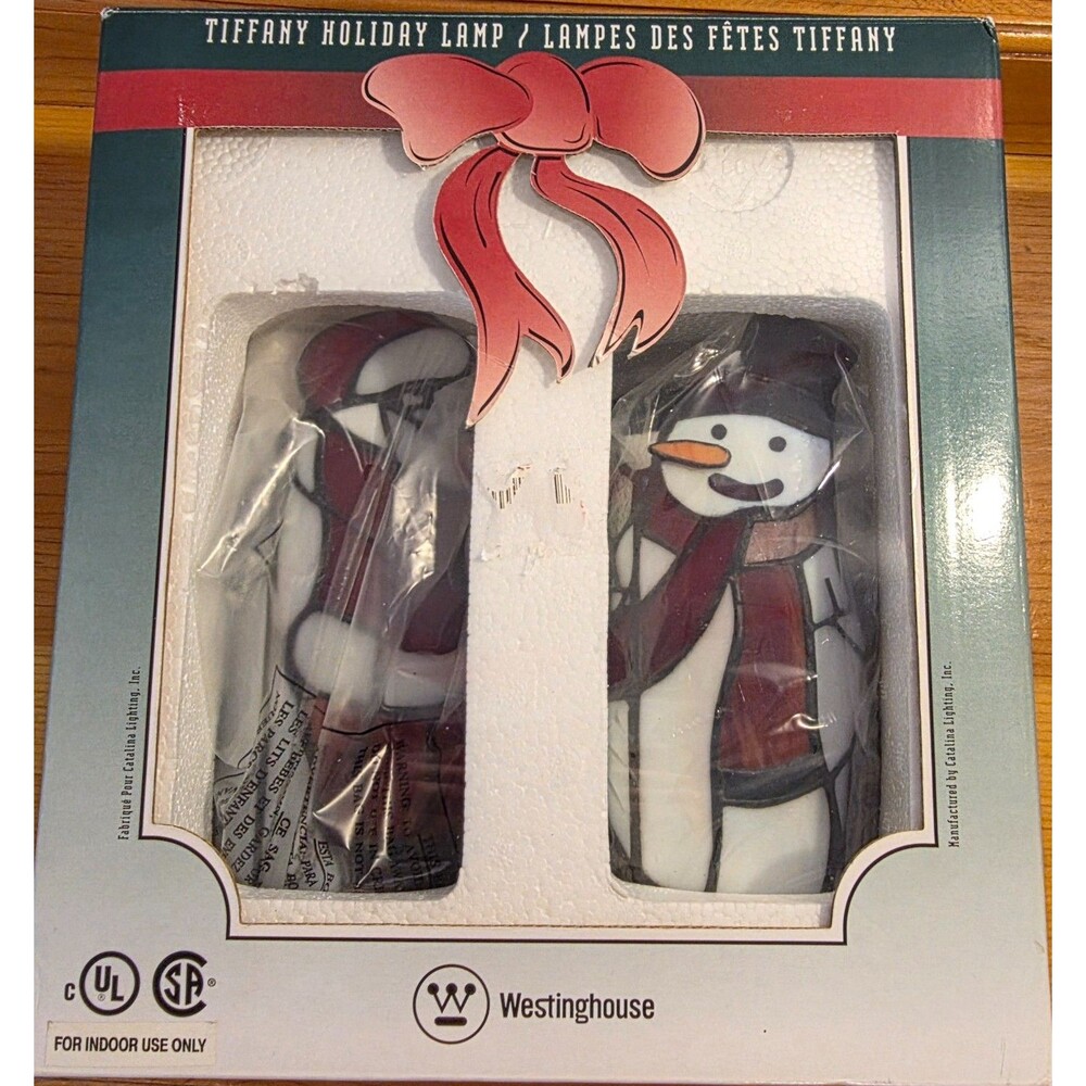 Westinghouse Tiffany Santa Snowman Accent Lamp Set 2000 New Old Stock